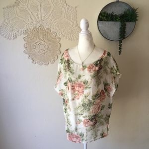 Yuvita floral rose 100% linen boxy Lagenlook top